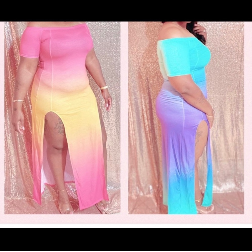 Long blue and purple dress with split